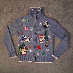 Vintage Reference Point Snowman Jeweled Holiday Ugly Sweater Womens Size M - Picture 1 of 10