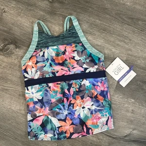 NWT Athleta Girl Surfs Up Tankini Top Floral Blue Print Size XL / 14 - Picture 1 of 7