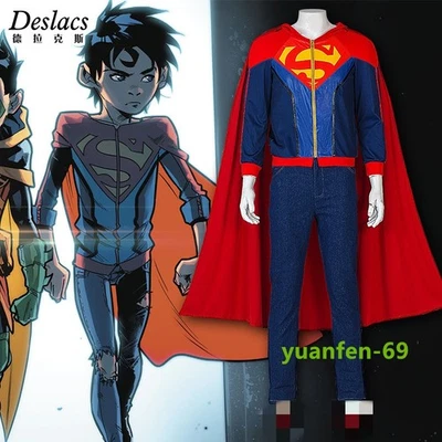 Superman Superboy Jonathan Kent Costume Boys Cosplay Coat Cloak Halloween Outfit - Image 1 of 4