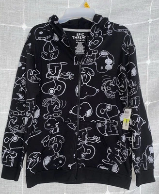 EPIC THREADS Boys Size L 14-16 Hooded Sweatshirt  NWT Deep Black Snoopy Peanuts - Image 1 of 2