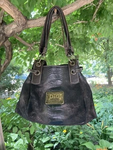 Vintage Dolce & Gabbana Distressed Brown Suede Leather Crocodile-Embossed Bag - Picture 1 of 17