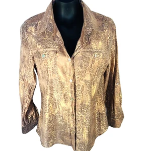 Ruby Rd. - Blouse Women's Size 8 Rose Gold Cheetah Button Up Shirt - Picture 1 of 11