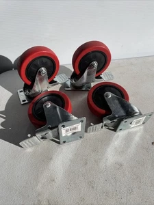 Everbilt 5" rote Polyurethan-Laufräder mit Bremsen (4er Set). - Bild 1 von 3