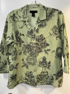 Silkland Sakko Blazer 100% Seide groß grün Perlen verziert Blumen gefüttert - Bild 1 von 12