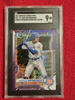 Cristian Hernandez 2021 Bowman Chrome Purple Shimmer Refractor #118/250 SGC 9 - Image 1 of 4