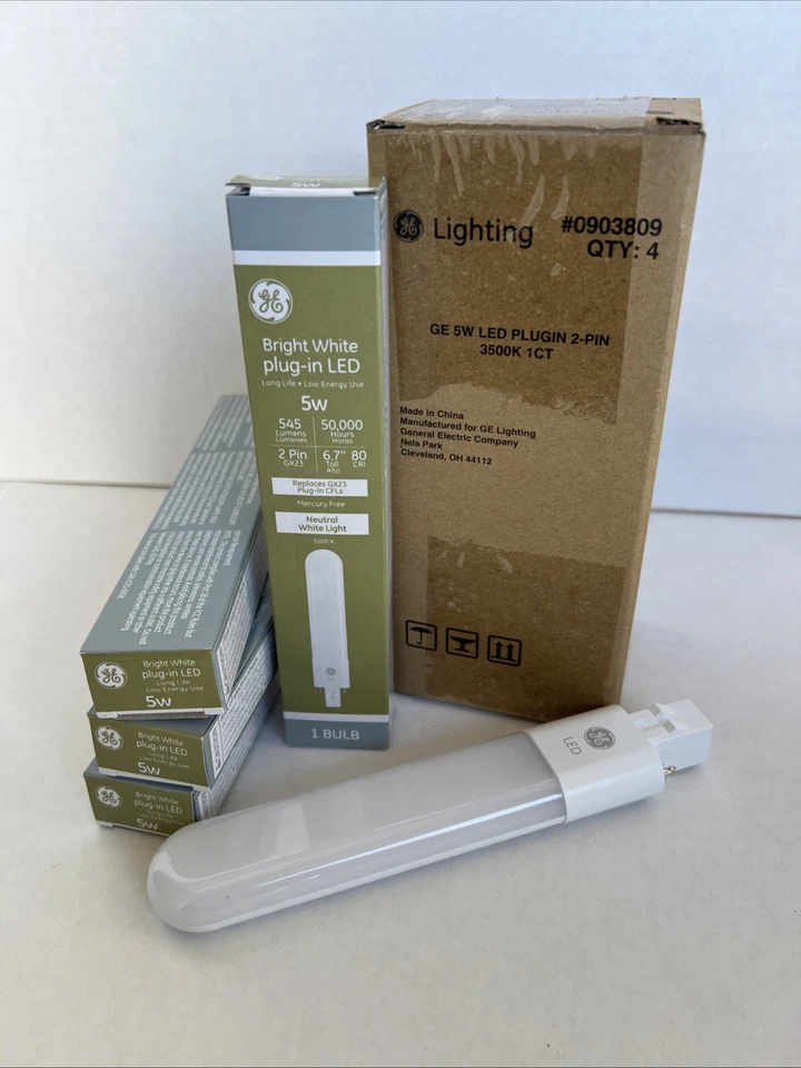 4x GE 5-Watt BrightWhite Bi-Pin LED Replacement for GX23 CFL-545 Lumens / 3500K - Image 1 of 4