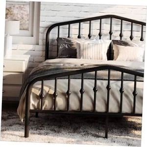 Queen Size Metal Platform Bed Frame with Victorian Style Wrought Iron-Art - Picture 1 of 7
