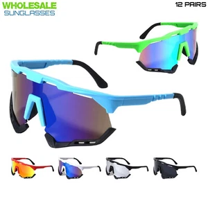 LOTE AL POR MAYOR Hombres De Gran Tamaño Deportes Envoltura Motociclista Ciclismo Escudo Gafas de Sol 12 Pares - Imagen 1 de 7