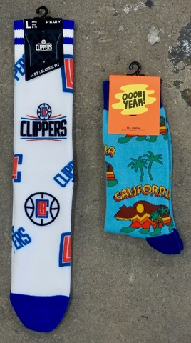 2 Pack NBA LA Clippers Logo Socks Crew Blue Red Cali Bear PG Panel Los Angeles Cover