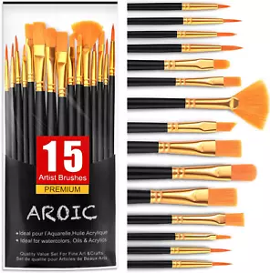 Acrylic Paint Brush Set,1pack/15pcs Nylon Hair Acrylic Painting Brush,watercolor - Picture 1 of 11