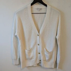J. Crew 2023 V-Neck Cotton-Blend Cashmere Ribbed Cardigan Sweater Oversized XS - Picture 1 of 7