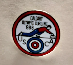 USCA CALGARY OLYMPIC CURLING 1988 Pin ~ Enamel Pinback - Picture 1 of 2