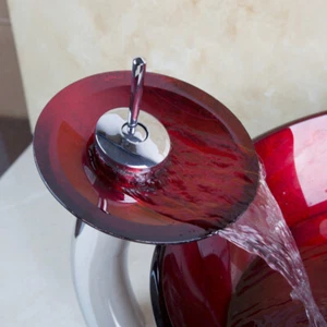 Red Glass Waterfall Spout Chrome Finish Bathroom Basin Faucet Mixer Tap Deck - Picture 1 of 4
