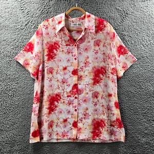 Club Capri Womens Blouse Top Size 12 White Red Pink Textured Short Sleeve - Picture 1 of 13