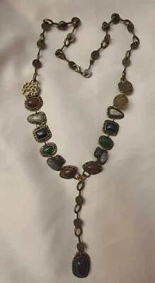 Collana Lunga Stile ART NOUVEAU IN METALLO DORATO E BACHELITE  - Immagine 1 di 3