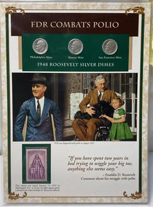 Life&Times of FDR 1948 - 3 monedas de diez centavos Roosevelt con sello - FDR combate la polio - Imagen 1 de 2