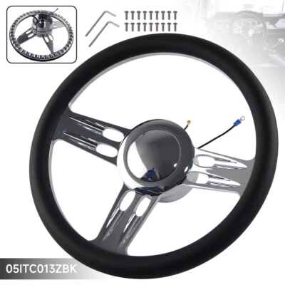 14" Chrome Half Wrap PVC 9-Bolt Lenkrad+Horn Adpter für Chevy GM Sprint Chrysler - Bild 1 von 4