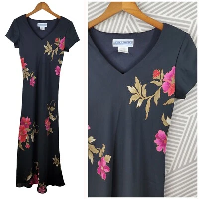 Винтажный 90-х вечеринки скольжения платье размер 6 длиной Midi слоистый черный розовый гранж alt - Изображение 1 из 4