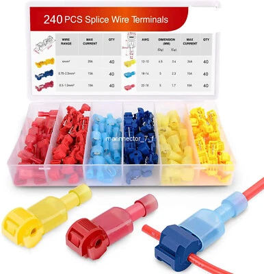 240/60PC T-Taps Wire Connectors Quick Splice Terminals Insulated Crimp Cable kit - Image 1 of 4