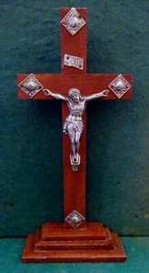 Antigua MESA DE PIE CRUZ CRUCIFIJO MADERA Y METAL 265mm - Imagen 1 de 8