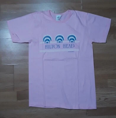 Camiseta vintage Hilton Head Island rosa conchas marinas puntada única mediana EE. UU. 1987 Foto 1 de 4