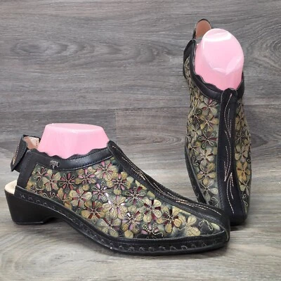 Sandalias de Tacón Pikolinos Romano para Mujer 10 Cuero Negro Floral Recorte Artesanal Foto 1 de 4