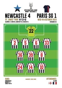 Newcastle 4 PSG 1 A4 Match Print - Picture 1 of 1