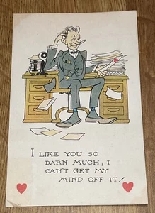 Vintage Valentine's Day Postcard “I Like You Darn Much, I Can’t Get Mind Off It! - Picture 1 of 4