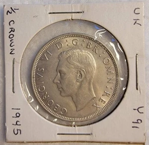 1945 Great Britain United Kingdom UK GEORGE VI Silver Half Crown Coin - Picture 1 of 2