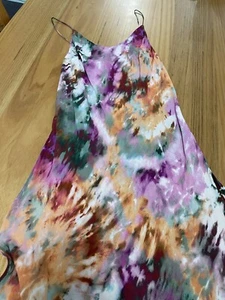 Kachel Demi Slip Dress Bright Tie-die With Shoestring Straps Viscose And Silk - Picture 1 of 24