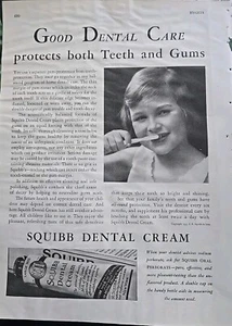 Crema dental Tube Squibb's 1933 niña cepillarse los dientes anuncio vintage - Imagen 1 de 1