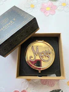 Monet Jewelry Mom Gold Tone Compact Mirror - Picture 1 of 4