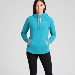 Columbia Omni-Wick Sudadera con Capucha Mujer L Azul Rayas Atlético Pullover Sudadera - Imagen 1 de 8