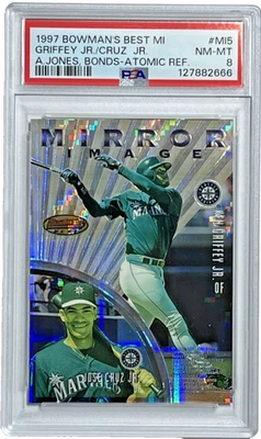 1997 年 BOWMAN'S BEST MI ATOMIC 反光卡 GRIFFEY、BONDS、JONES、CRUZ #MI5 PSA 8 — 第 1/2 张图片