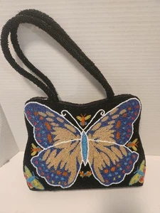 🦋 Multicolor Solid Beaded Butterfly Purse Satin Lined Double Handle 🦋 - Picture 1 of 3