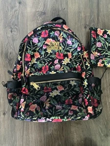 Steve Madden Black Floral Backpack With Wallet/Clutch. GREAT CONDITION - Picture 1 of 14