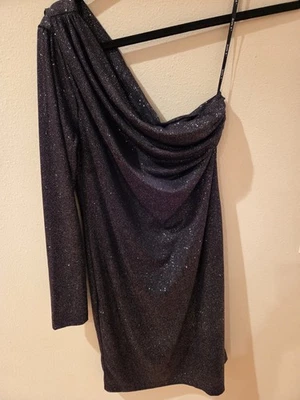 Vestido Allen B. by Allen Schwartz Negro Brillante 1 Hombro Cóctel Vacaciones Pequeño Foto 1 de 4