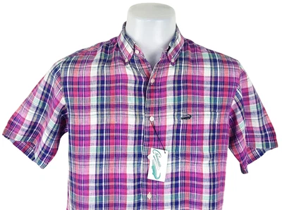 КРОКОДИЛ мужской фиолетовый чек S/S вечерняя рубашка - L - груди 46" - RRP £59 - Изображение 1 из 4