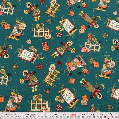 De colección 1994 Tela Tradiciones Cuervo Espantapájaros Verde Azulado Algodón Remanente 20" x 44" Foto 1 de 2