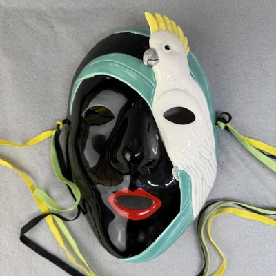 Máscara de pared de cerámica vintage Vandor Pelzman Designs cacatúa loro 1985 Japón Foto 1 de 4