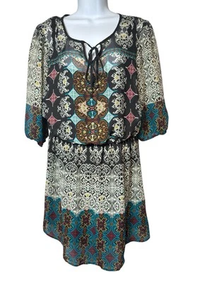 Vestido boho rústico manga codo estampado multicolor de chifón talla L BEBOP Juniors Foto 1 de 4