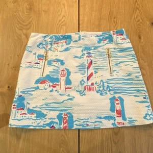 Lilly Pulitzer Skirt Mini SZ 8 Anchor Zipper Pocket Beach Tropical Lighthouse - Picture 1 of 8