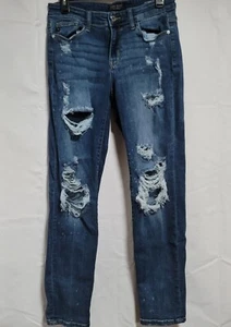 JUDY BLUE Jeans Boyfriend Fit Sz 7/28 Bleach Splash Distressed Stretch Denim - Picture 1 of 14