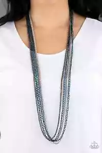 Paparazzi "Colorful Calamity 2" Gunmetal, Silver & Metallic Blue Chain Necklace - Picture 1 of 3