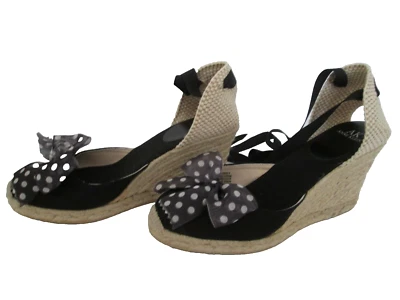 VTG. AK ANNE KLEIN ESPADRILLES ~ POLKA DOT BOWS JUTE WEDGE HEELS~ANKLE TIES ~ 7M - Image 1 of 4
