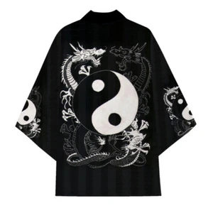 Baño para hombre Retro Estilo Japonés Kimono Mangas 3/4 Frontal Abierto Yukata Suelto Chic - Imagen 1 de 27