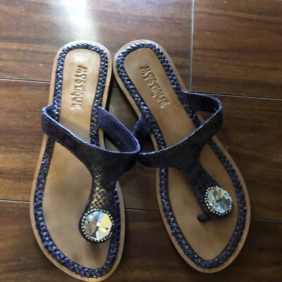 Sandalias Mystique Púrpura ☼ Joya Tanga Cuero Chanclas Piedras Bling Mujeres 7 Foto 1 de 4