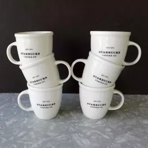 Lot of (6) Starbucks 30th Anniversary 2001 Abbey White Demi Espresso 6 Oz Mugs - Picture 1 of 5