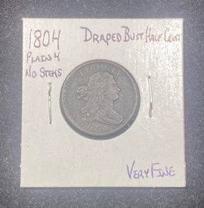 Medio centavo busto drapeado 1804, 4 liso, sin variedad de tallos, ¡muy fino! - Imagen 1 de 8