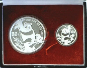 1987 China 50 And 10 Yuan Silver Panda 2 Coin Proof Set PS23 OGP With COA - Picture 1 of 2